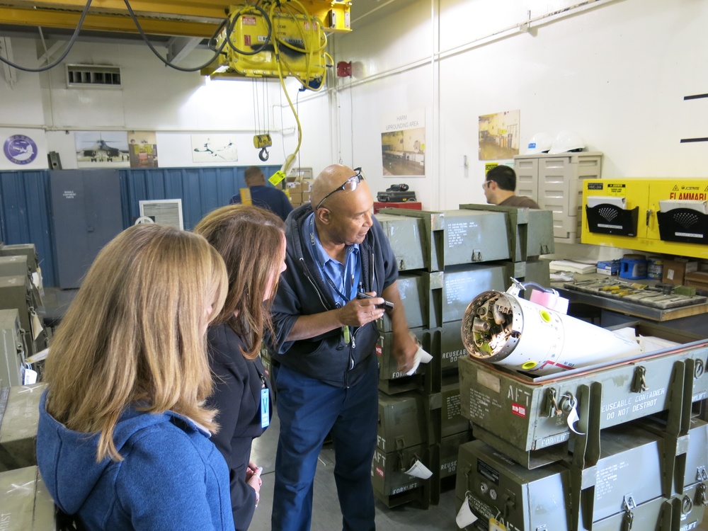 Herb Bailey shows Letterkenny Munitions Center’s High-Speed Anti-Radiation Missile operations to Rep. Bill Shuster’s Legislative Director and Deputy District Director.