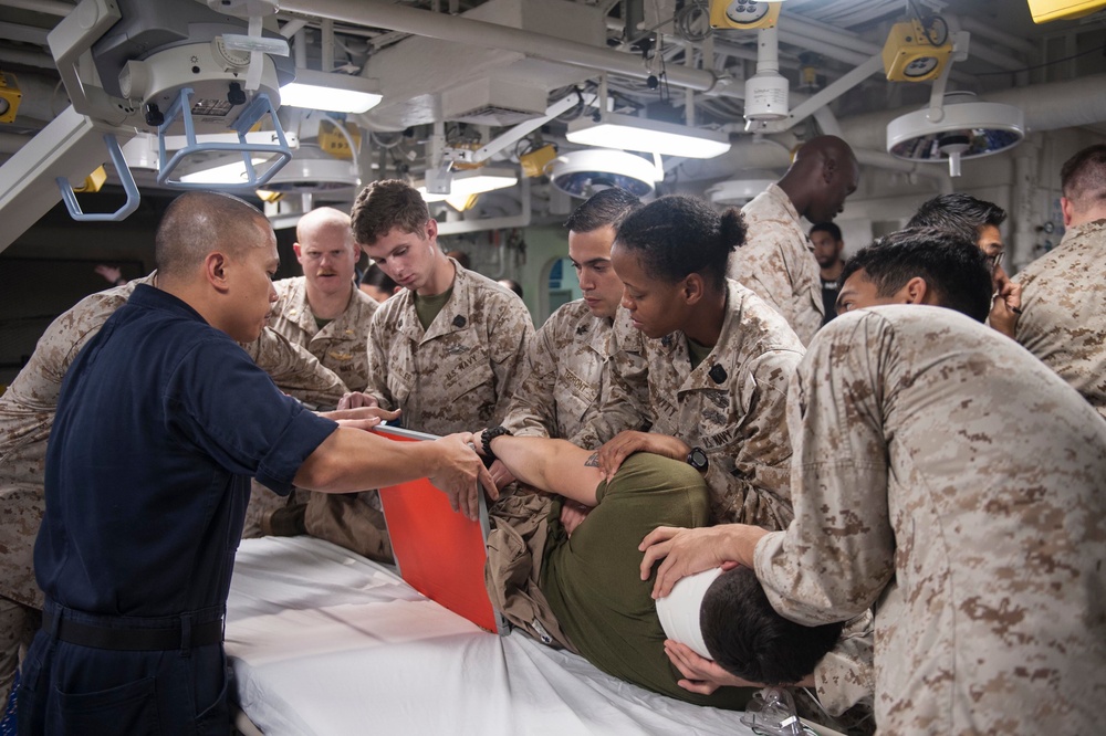 USS America Sailors participate in casualty drill