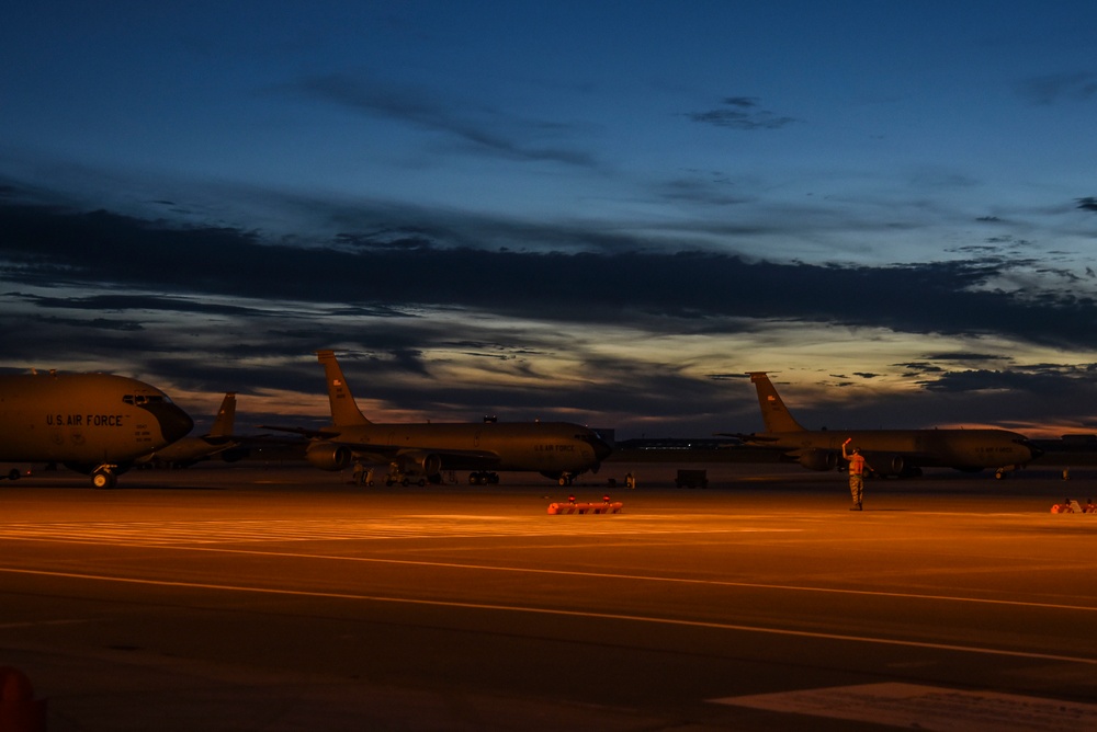 KC-135s flight line sunset