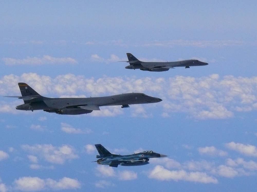 U.S. Air Force B-1s conduct flyover during Seoul ADEX