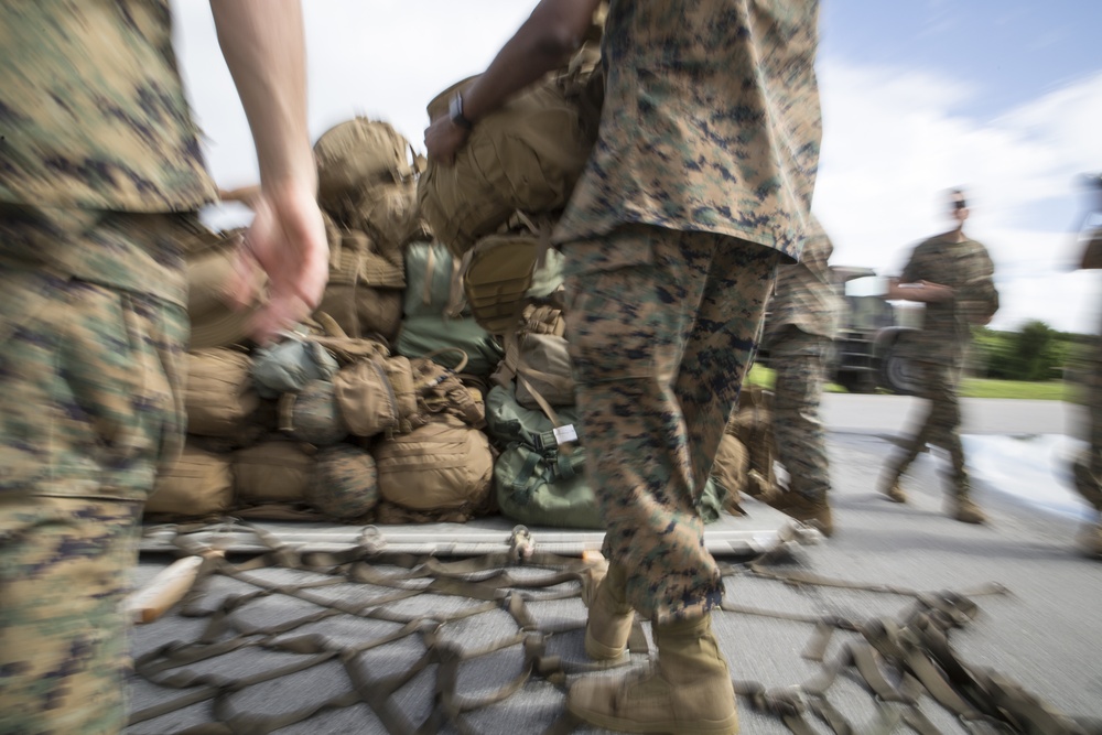 Marines gear up during a rapid response drill