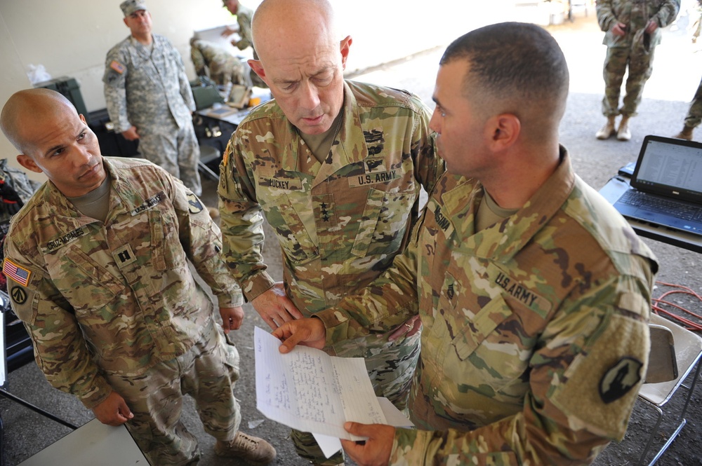 LTG Luckey checks on Soldiers of the 432nd Transportation Company in Ceiba, Puerto Rico