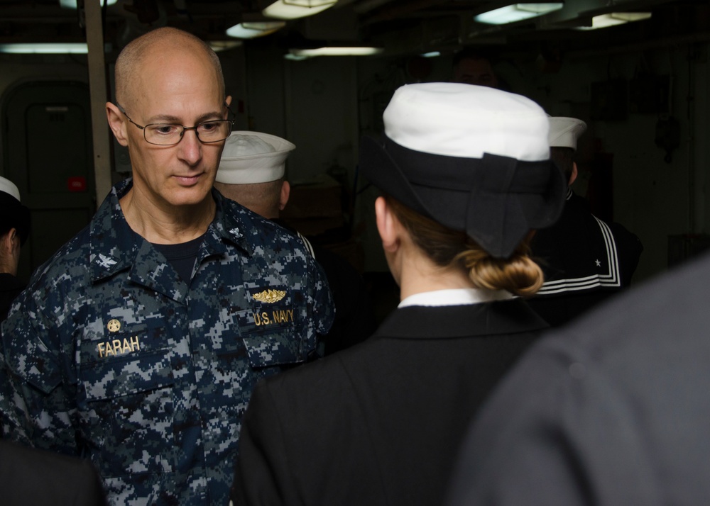 Frank Cable conducts Dress Uniform Inspection