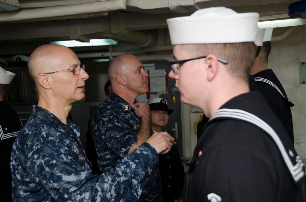 Frank Cable conducts Dress Uniform Inspection