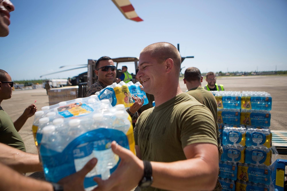 Marines load supplies for Puerto Rico