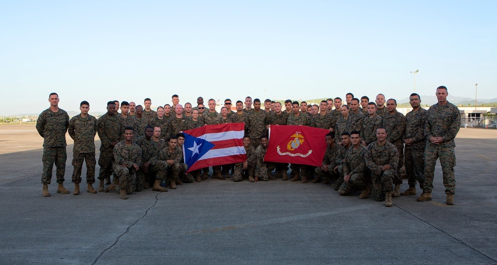 Marines pose for a group photo in Puerto Rico