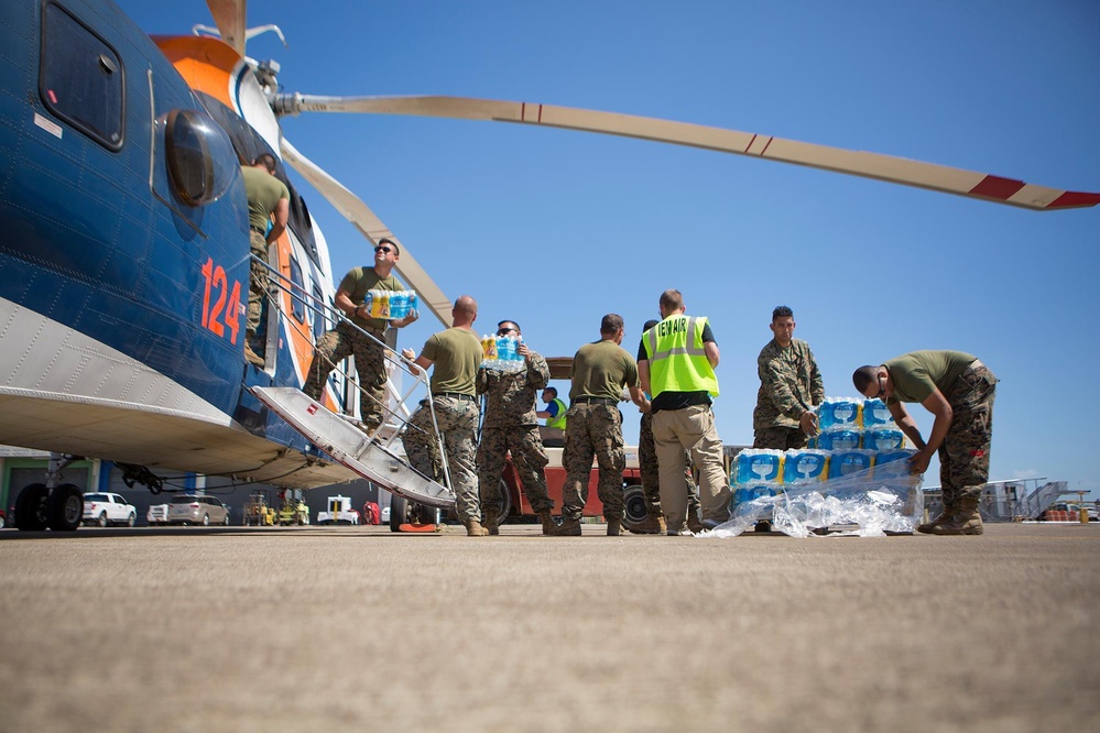 Marines load supplies for Puerto Rico