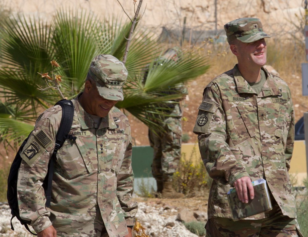 Lt. Gen. Michael Garrett meets junior officers during luncheon in Jordan