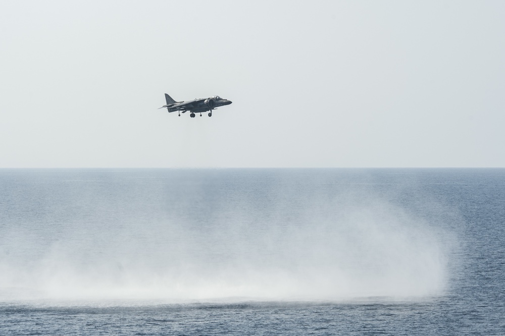 USS America aircraft conducts maneuver test