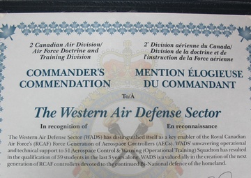 WADS awarded 2nd Canadian Air Division Commander's Commendation