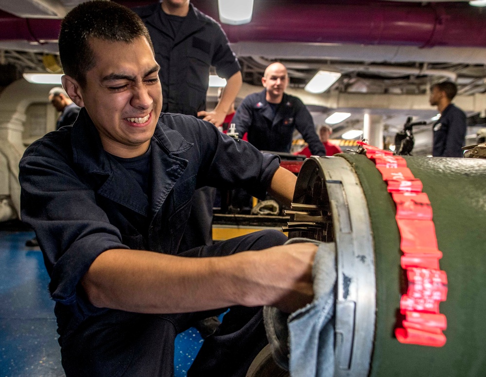 GHWB is the flagship of Carrier Strike Group (CSG) 2, which is comprised of the staff of CSG-2; GHWB; the nine squadrons and staff of Carrier Air Wing (CVW) 8; Destroyer Squadron (DESRON) 22 staff and guided-missile destroyers USS Laboon (DDG 58) and USS