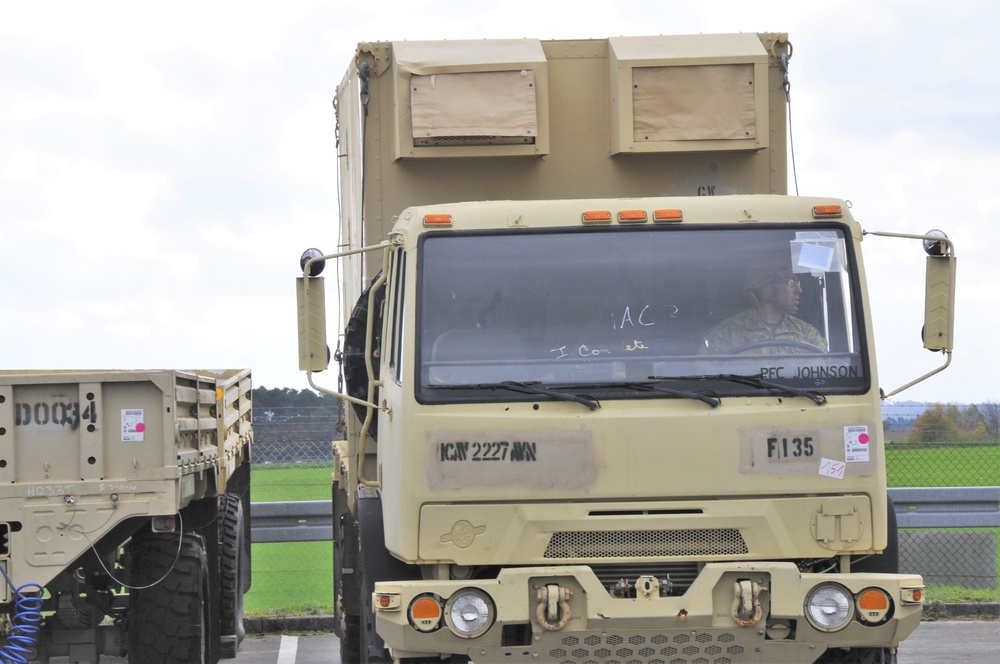 2-227th Aviation Regiment, 1st Air Cavalry Brigade wheel vehicles arrive at Katterbach Army Airfield in Ansbach, Bavaria, Germany