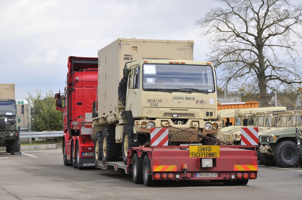 2-227th Aviation Regiment, 1st Air Cavalry Brigade wheel vehicles arrive at Katterbach Army Airfield in Ansbach, Bavaria, Germany