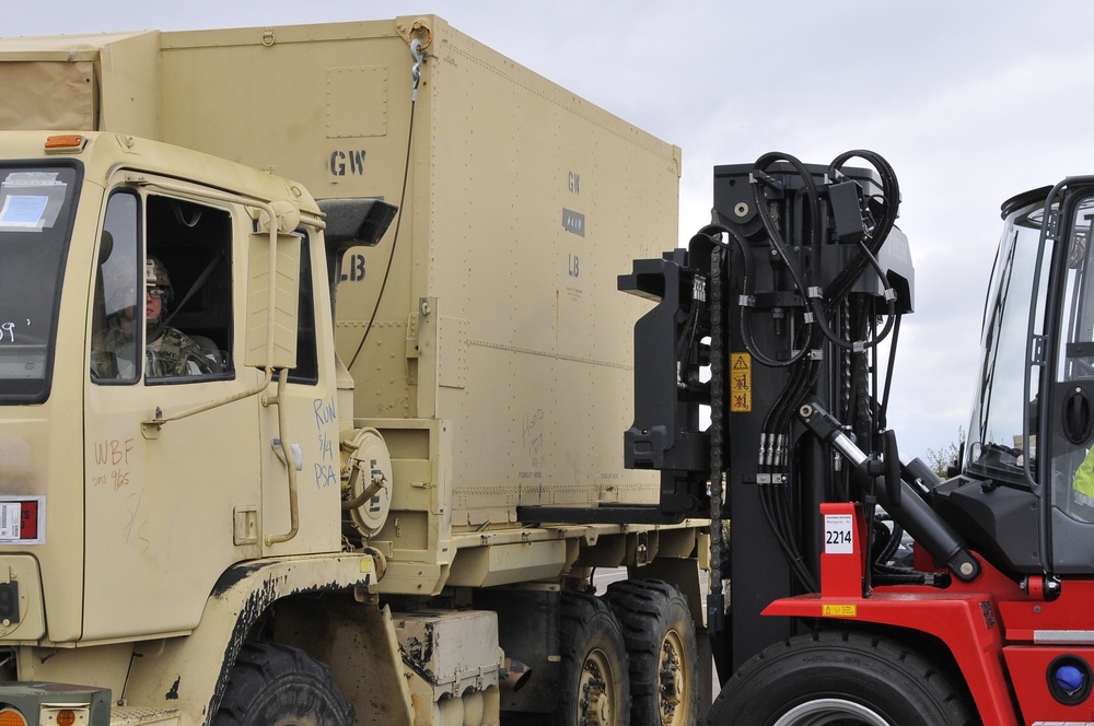 2-227th Aviation Regiment, 1st Air Cavalry Brigade wheel vehicles arrive at Katterbach Army Airfield in Ansbach, Bavaria, Germany