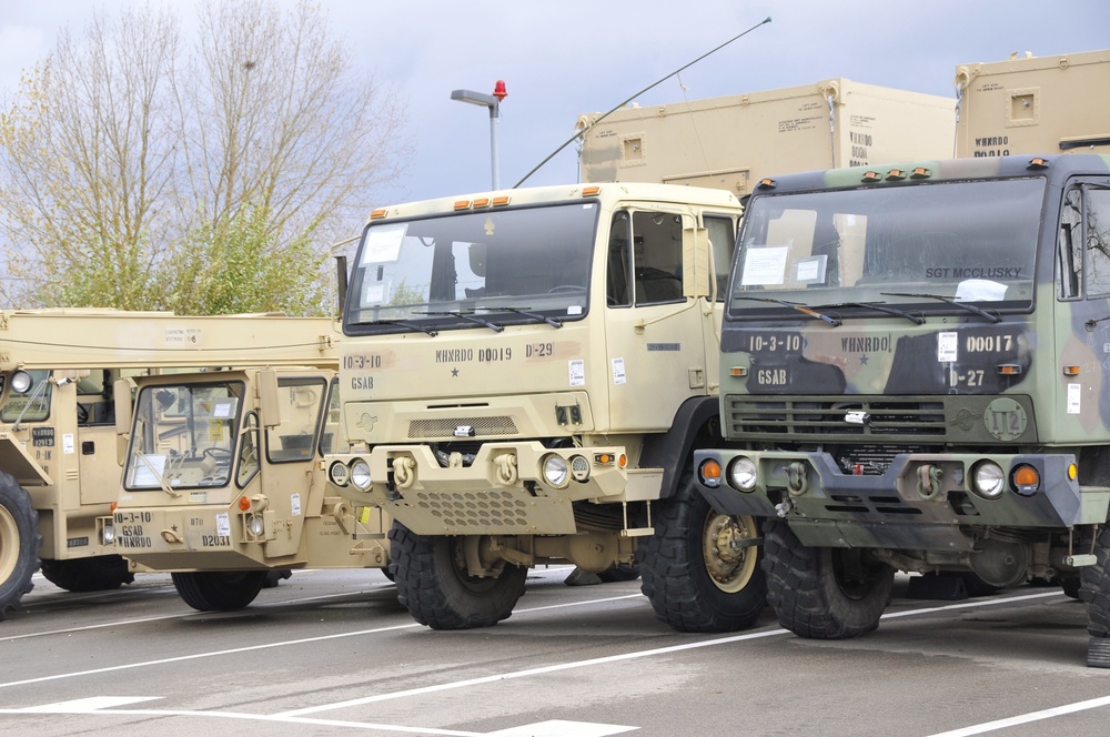 2-227th Aviation Regiment, 1st Air Cavalry Brigade wheel vehicles arrive at Katterbach Army Airfield in Ansbach, Bavaria, Germany