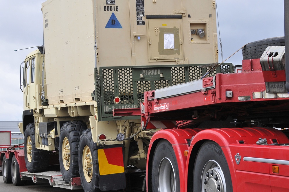 2-227th Aviation Regiment, 1st Air Cavalry Brigade wheel vehicles arrive at Katterbach Army Airfield in Ansbach, Bavaria, Germany