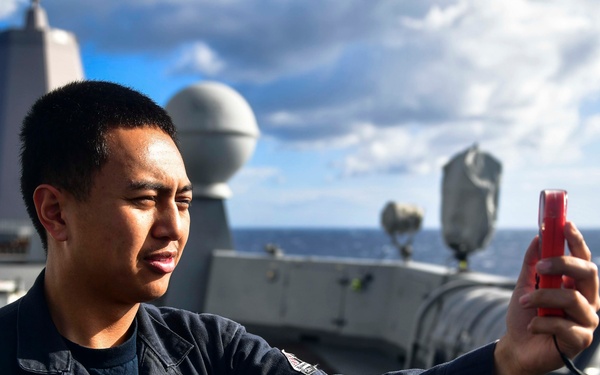 USS San Diego (LPD 22) Quartermaster Takes Wind Reading