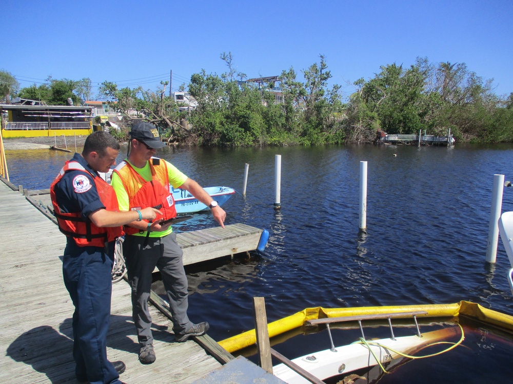 Maria ESF-10 PR Unified Command responders evaluate damaged vessels in Puerto Rico