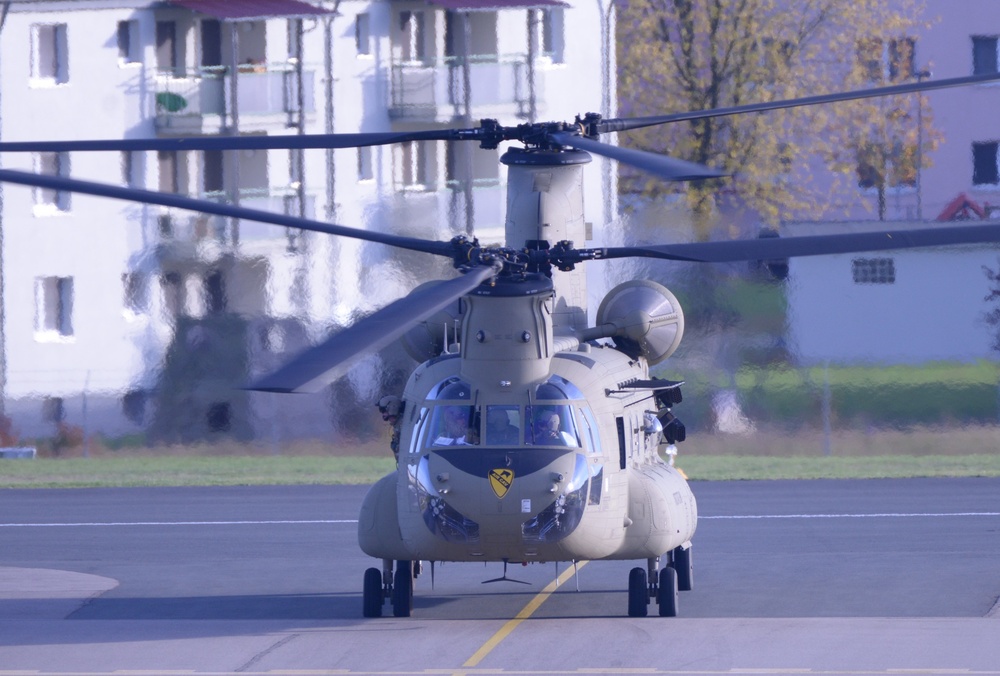 2-227th Aviation Regiment, 1st Air Cavalry Brigade helicopters arrive at Katterbach Army Airfield in Ansbach, Bavaria, Germany