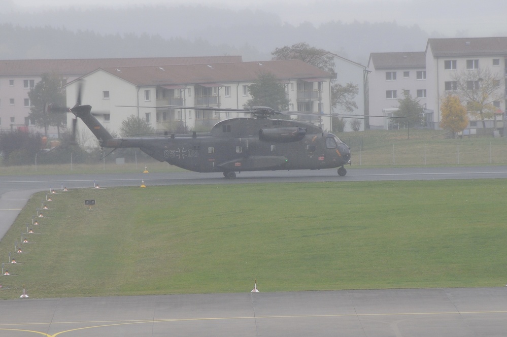 German Air Force Sikorsky CH-53 Helicopter Departs Katterbach Army Airfield, Ansbach Germany