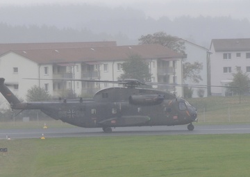 German Air Force Sikorsky CH-53 Helicopter Departs Katterbach Army Airfield, Ansbach Germany