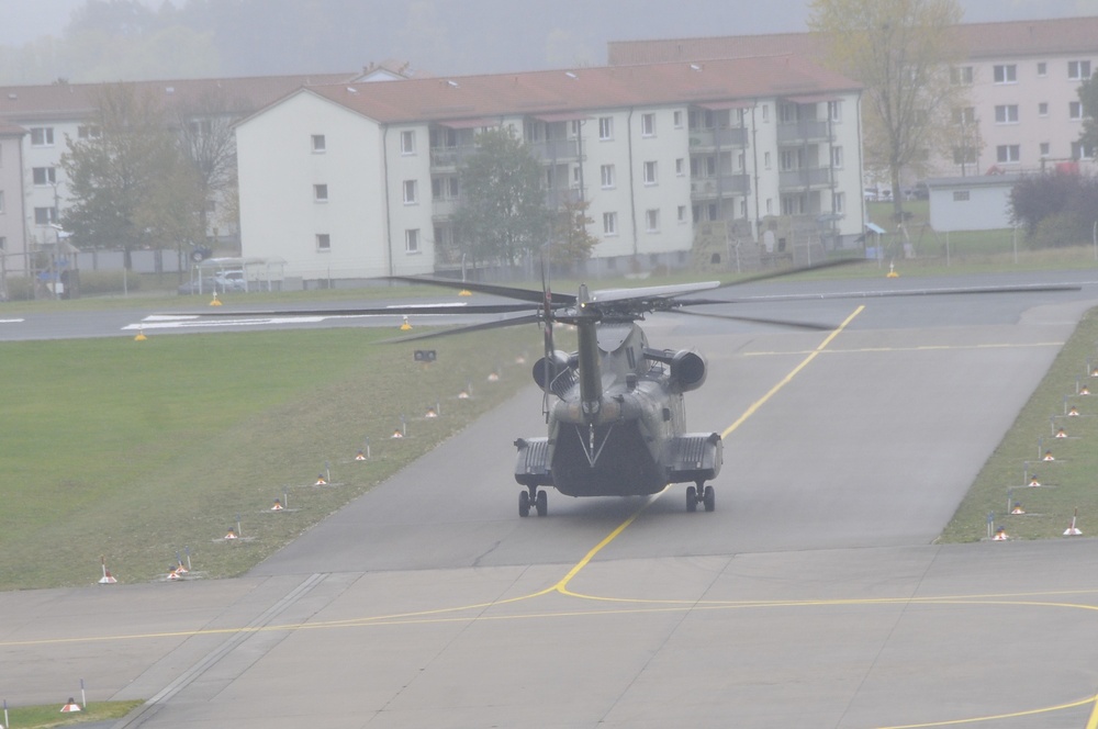 German Air Force Sikorsky CH-53 Helicopter Departs Katterbach Army Airfield, Ansbach Germany