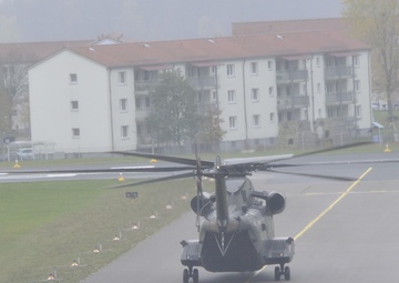 German Air Force Sikorsky CH-53 Helicopter Departs Katterbach Army Airfield, Ansbach Germany