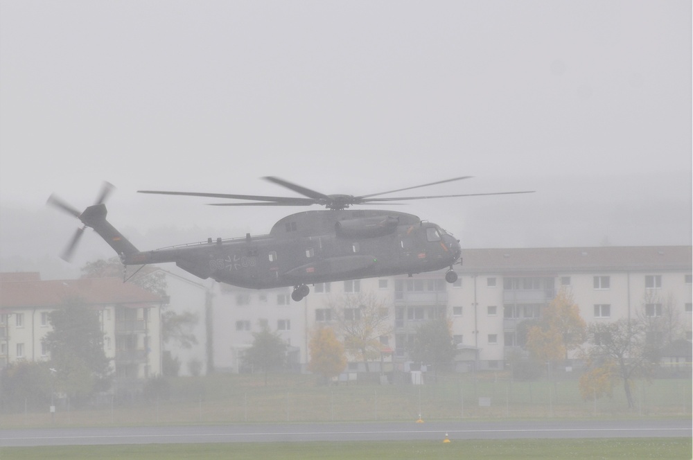 German Air Force Sikorsky CH-53 Helicopter Departs Katterbach Army Airfield, Ansbach Germany