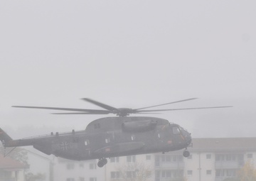 German Air Force Sikorsky CH-53 Helicopter Departs Katterbach Army Airfield, Ansbach Germany