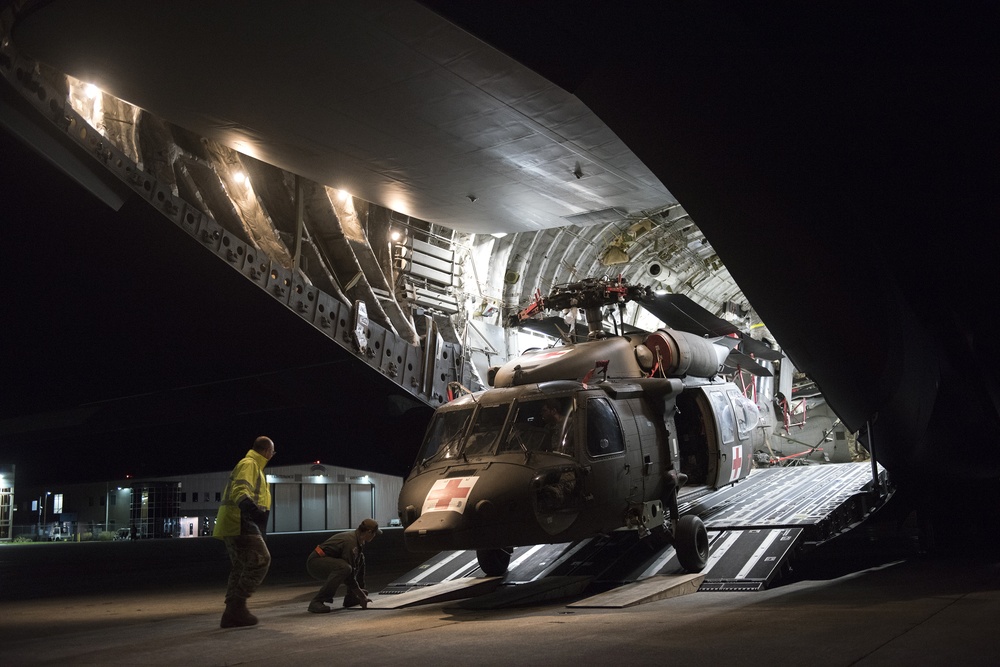 HH-60M Black Hawk offloading from C-17 Globemaster III
