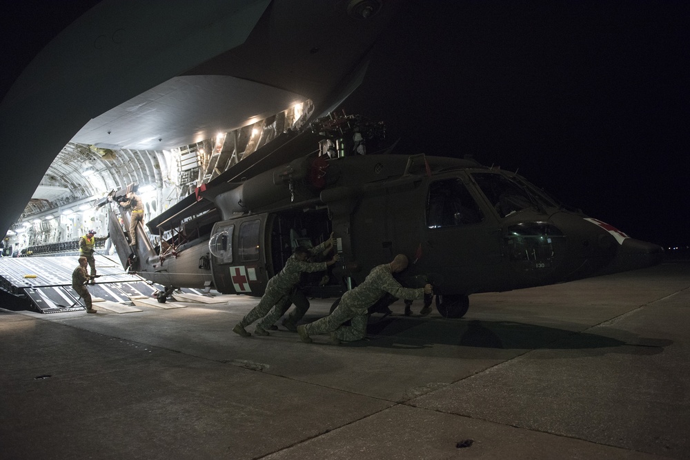 HH-60M Black Hawk offloaded from C-17 Globemaster III