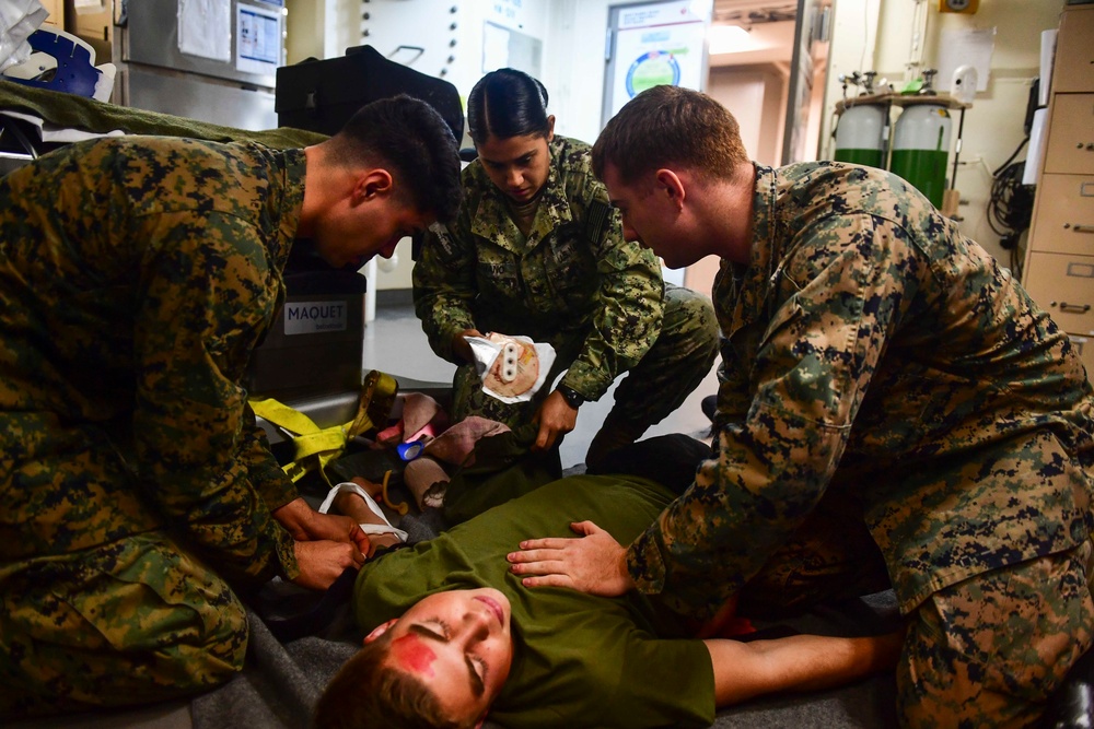 USS San Diego (LPD 22) Sailors and Marines Participate in Tactical Combat Casualty Care Course