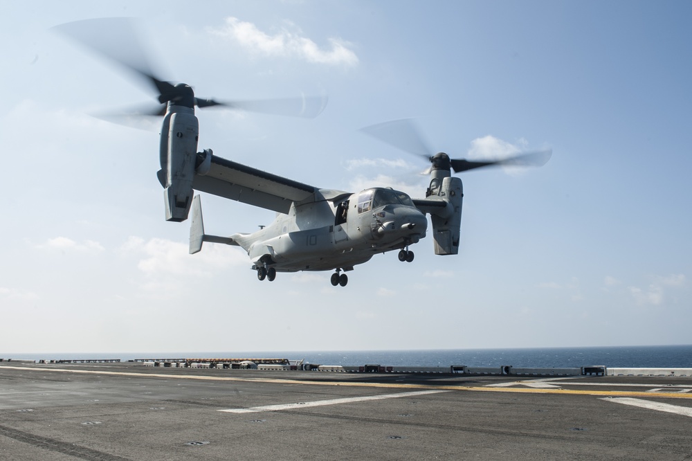 USS America aircraft lands on flight deck