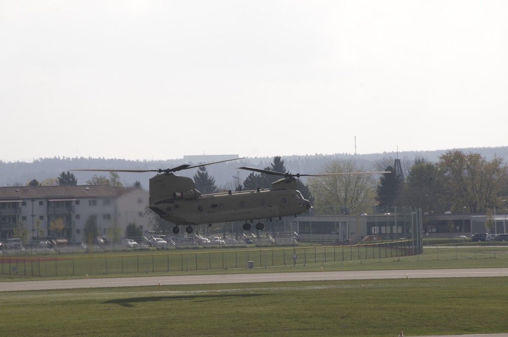 2-227th Aviation Regiment, 1st Air Cavalry Brigade helicopters arrive at Katterbach Army Airfield in Ansbach, Bavaria, Germany