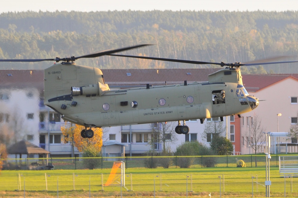 2-227th Aviation Regiment, 1st Air Cavalry Brigade helicopters arrive at Katterbach Army Airfield in Ansbach, Bavaria, Germany