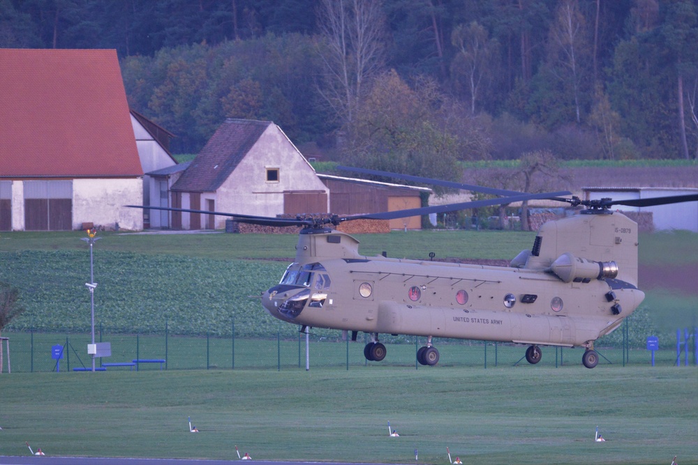 2-227th Aviation Regiment, 1st Air Cavalry Brigade helicopters arrive at Katterbach Army Airfield in Ansbach, Bavaria, Germany