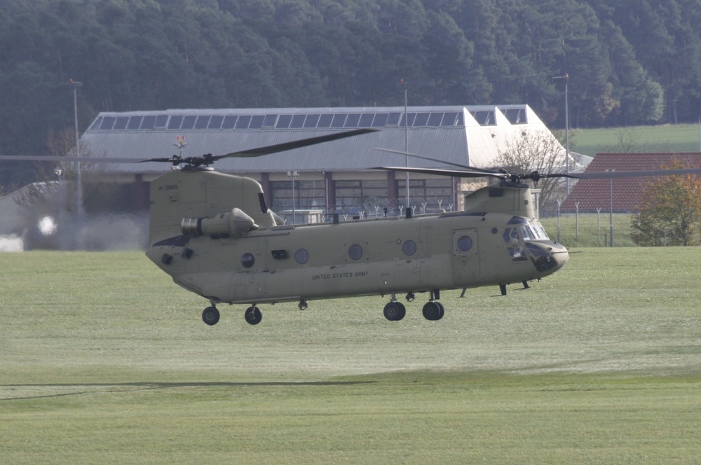 2-227th Aviation Regiment, 1st Air Cavalry Brigade helicopters arrive at Katterbach Army Airfield in Ansbach, Bavaria, Germany