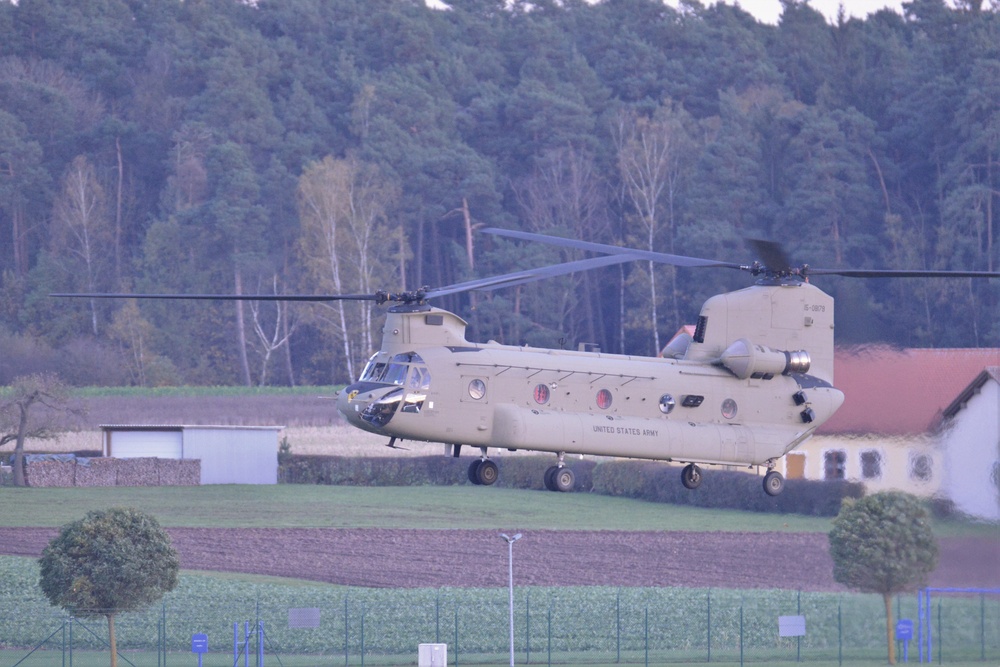 2-227th Aviation Regiment, 1st Air Cavalry Brigade helicopters arrive at Katterbach Army Airfield in Ansbach, Bavaria, Germany