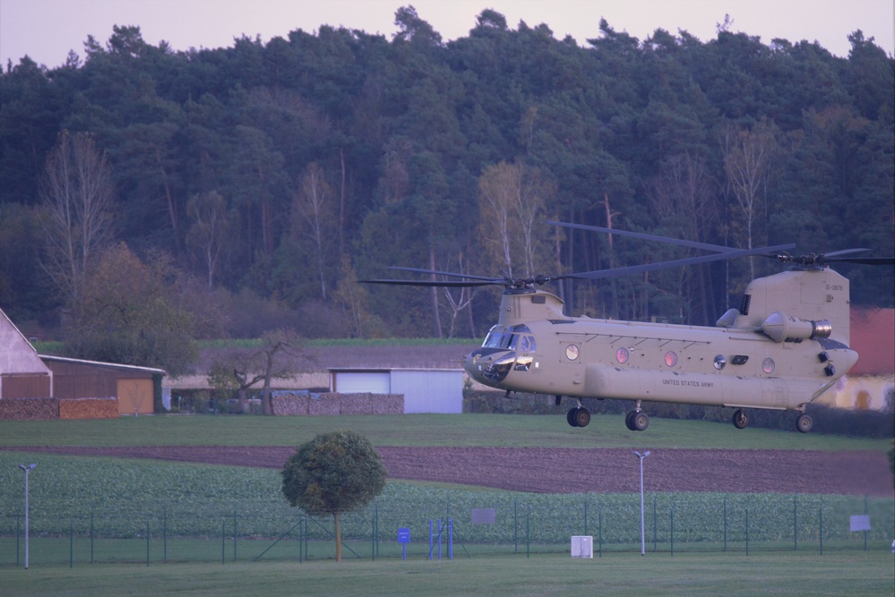 2-227th Aviation Regiment, 1st Air Cavalry Brigade helicopters arrive at Katterbach Army Airfield in Ansbach, Bavaria, Germany