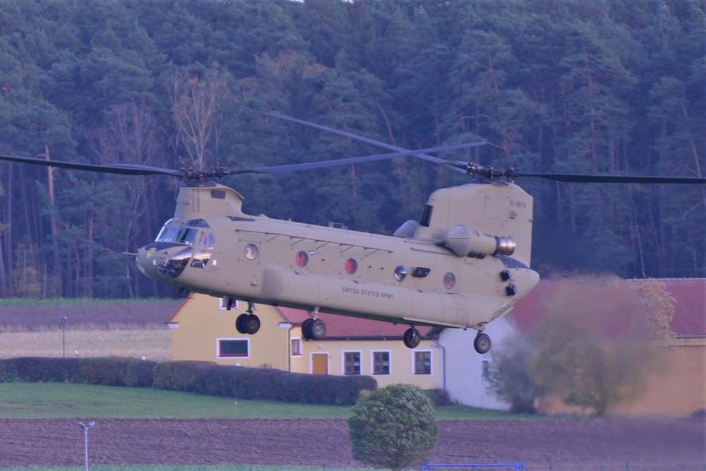 2-227th Aviation Regiment, 1st Air Cavalry Brigade helicopters arrive at Katterbach Army Airfield in Ansbach, Bavaria, Germany