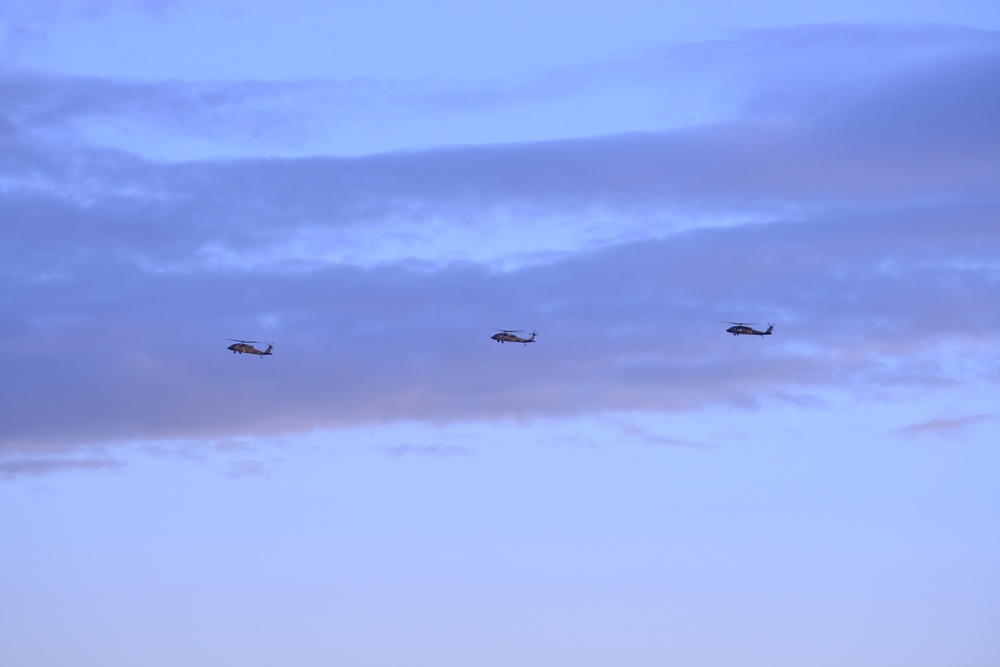 2-227th Aviation Regiment, 1st Air Cavalry Brigade helicopters arrive at Katterbach Army Airfield in Ansbach, Bavaria, Germany