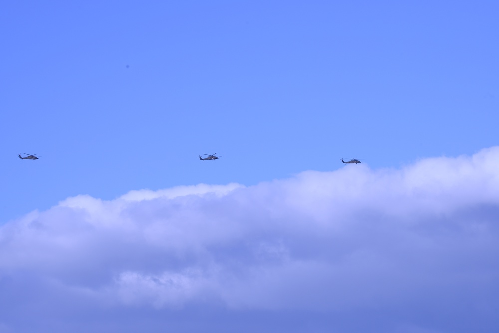 2-227th Aviation Regiment, 1st Air Cavalry Brigade helicopters arrive at Katterbach Army Airfield in Ansbach, Bavaria, Germany