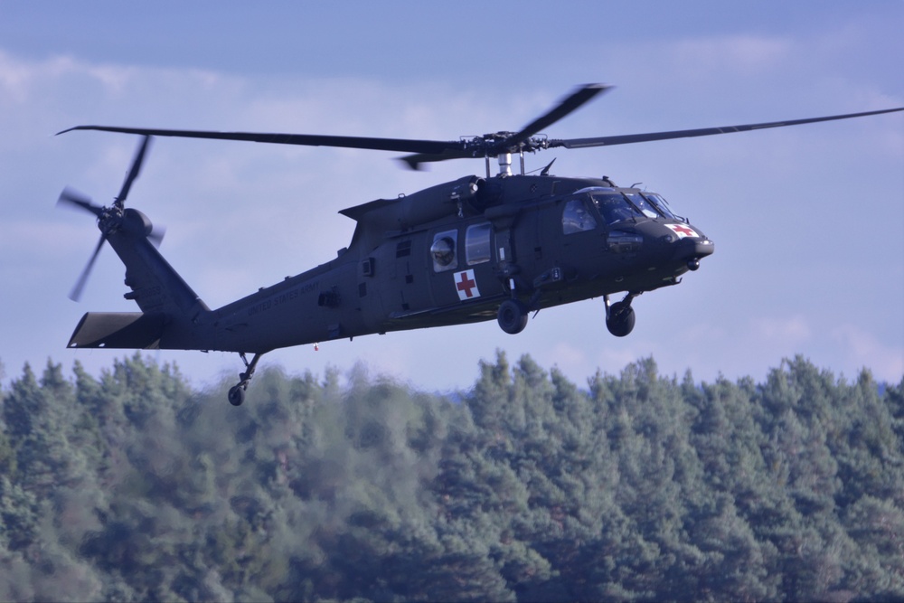 2-227th Aviation Regiment, 1st Air Cavalry Brigade helicopters arrive at Katterbach Army Airfield in Ansbach, Bavaria, Germany