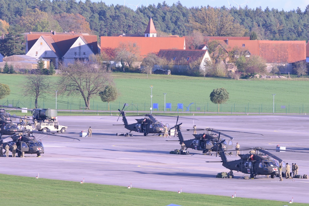 2-227th Aviation Regiment, 1st Air Cavalry Brigade helicopters arrive at Katterbach Army Airfield in Ansbach, Bavaria, Germany