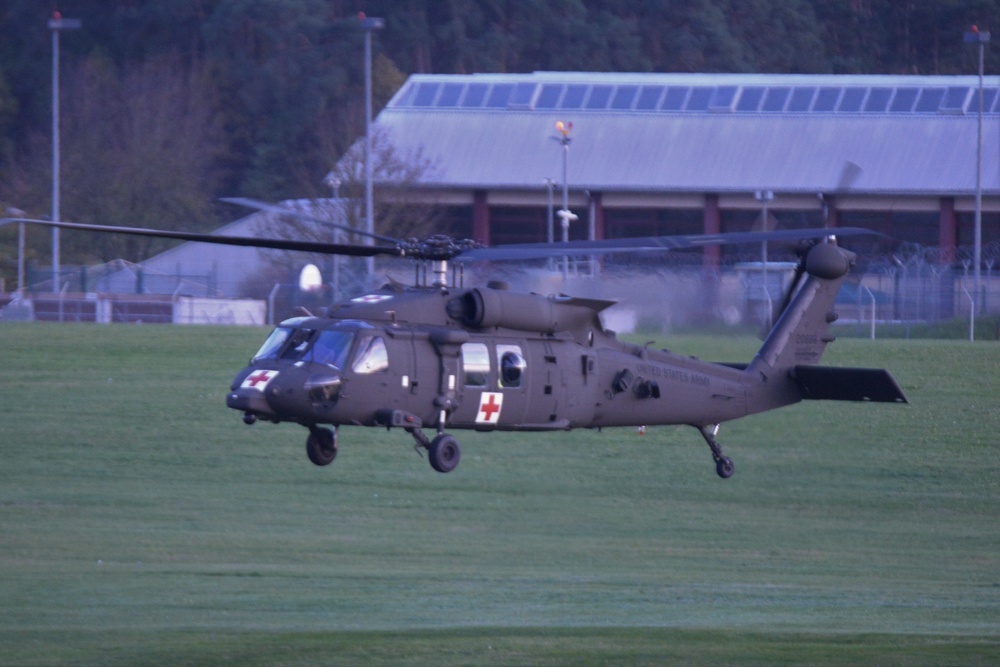 2-227th Aviation Regiment, 1st Air Cavalry Brigade helicopters arrive at Katterbach Army Airfield in Ansbach, Bavaria, Germany