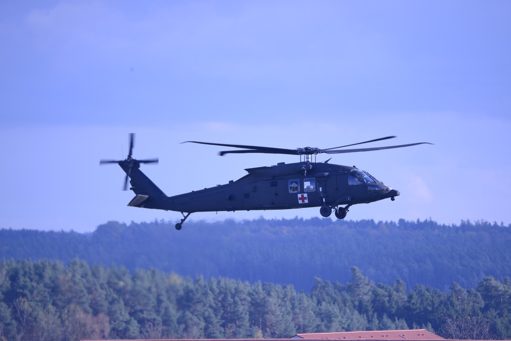 2-227th Aviation Regiment, 1st Air Cavalry Brigade helicopters arrive at Katterbach Army Airfield in Ansbach, Bavaria, Germany