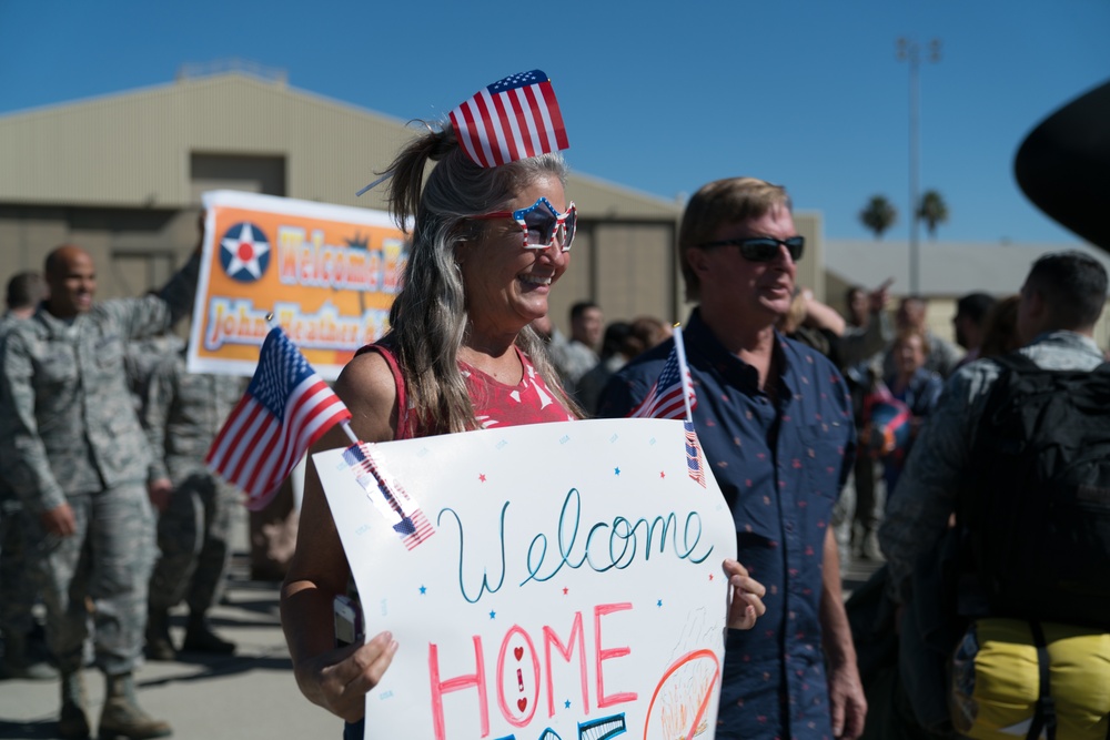 Citizen Reserve Airmen return from deployment to awaiting families at March Air Reserve Base