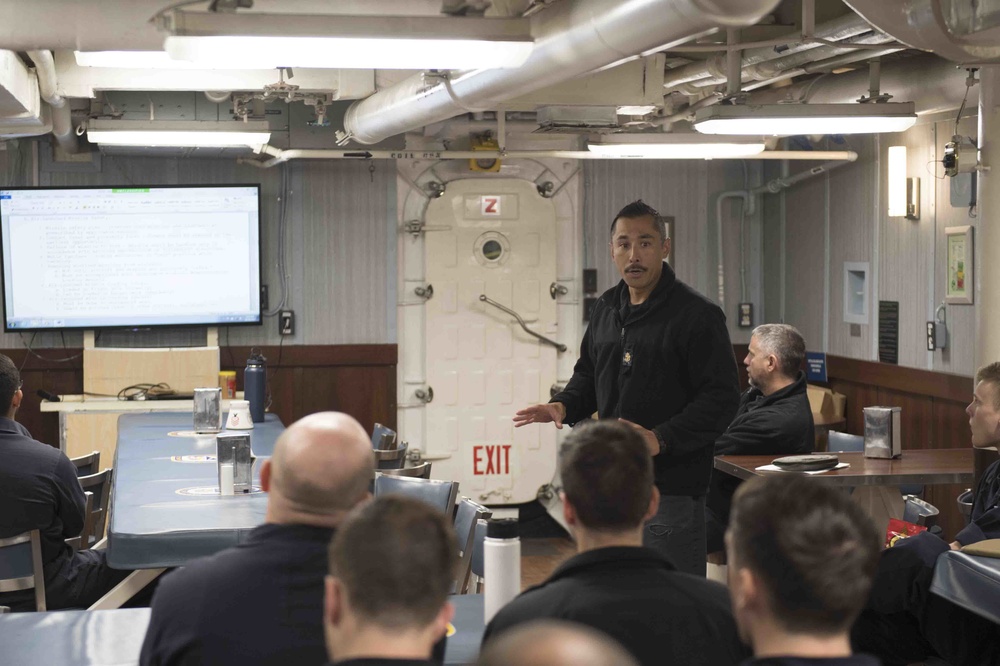 USS Lake Erie (CG 70) GMC holds fire arm training