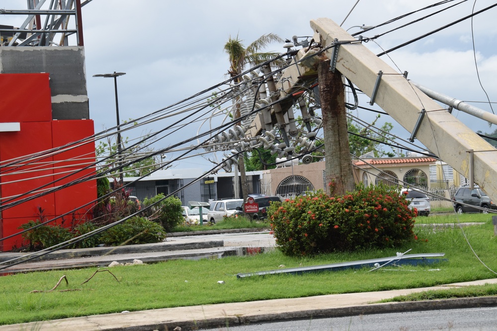 One of Puerto Rico's tens of thousands of damaged electric poles