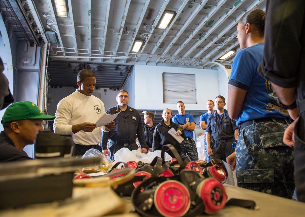 USS Iwo Jima (LHD 7) Conducts Respirator Fit Test